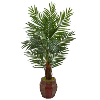 Nearly Natural 5 ft. Areca Palm Artificial Tree in Weave Planter