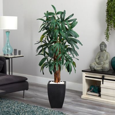 Image showing  5.5 ft. Raphis Palm Artificial Tree in Black Planter