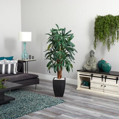 Image showing  5.5 ft. Raphis Palm Artificial Tree in Black Planter
