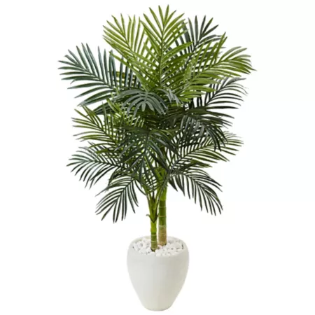 Nearly Natural 4.5 ft Artificial Gold Palm Tree in White Oval Planter Artificial Plants & Flowers