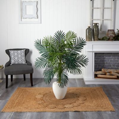 Image showing  4.5 ft. Golden Cane Palm Artificial Tree in White Oval Planter