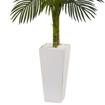 Image showing  5 ft. Golden Cane Palm Artificial Tree in White Tower Planter