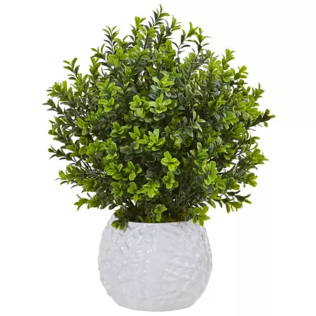 Nearly Natural 17" Indoor/Outdoor Evergreen Silk Artificial Plant in White Vase Artificial Plants & Flowers