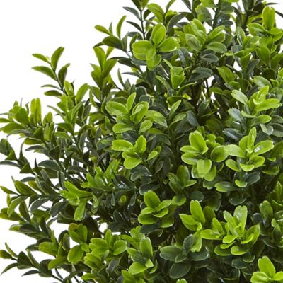 Image showing  17 in. Silk Indoor/Outdoor Boxwood Evergreen Plant in White Vase