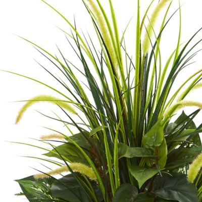 Image showing  48 in. Mixed River Fern and Dog Tail Artificial Plant in White Tower Planter