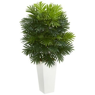 Nearly Natural 40 in. Areca Artificial Palm Plant in White Tower Planter