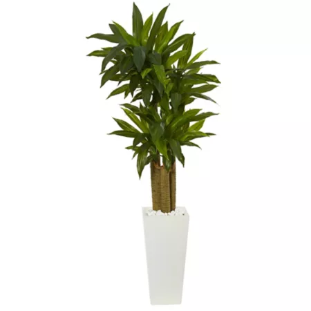 5ft Artificial Nearly Natural Corn Stalk Dracaena Plant in White Tower Planter Artificial Plants & Flowers