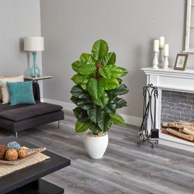 Image showing  5 ft. Large Leaf Philodendron Artificial Plant in White Oval Planter, Real Touch