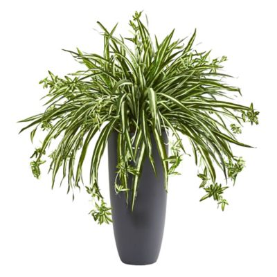 Nearly Natural 33 in. Artificial Spider Plant in Cylinder Planter