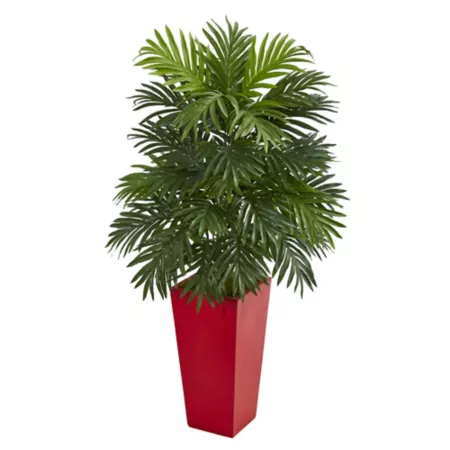 Nearly Natural 40" Artificial Areca Palm Plant in Red Planter Artificial Plants & Flowers