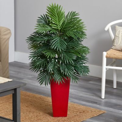Image showing  40 in. Artificial Areca Palm Plant in Red Planter