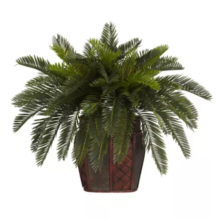 19" Nearly Natural Double Cycas Silk Plant with Vase Artificial Plants & Flowers