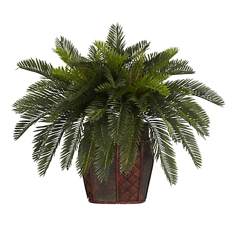 Nearly Natural 19 in. Double Cycas Silk Plant with Vase