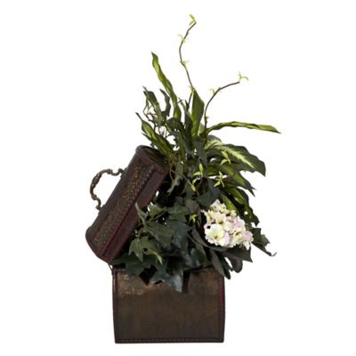 Image showing  Faux African Violet, Dieffenbachia and Ivy with Chest Silk Plant