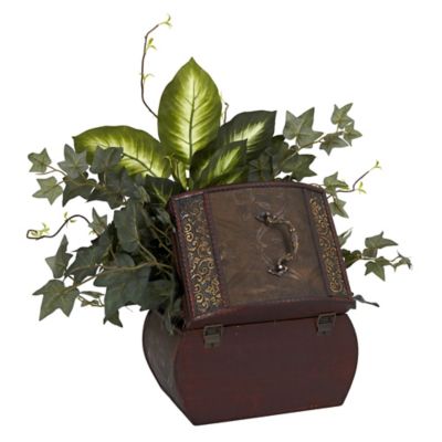Image showing  Faux African Violet, Dieffenbachia and Ivy with Chest Silk Plant