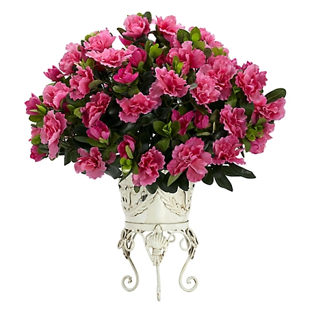 Nearly Natural 6 in. Azalea Silk Plant with Metal Planter