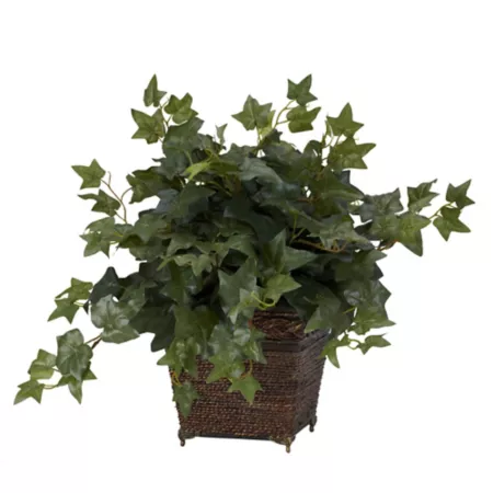 Almost Natural Puffy Ivy Silk Plant with Coiled Rope Planter Artificial Plants & Flowers