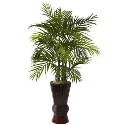 Nearly Natural 4 ft. Artificial Areca Palm Tree in Bamboo Planter