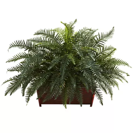 Almost Natural 29" Faux River Fern with Wooden Planter Artificial Plants & Flowers