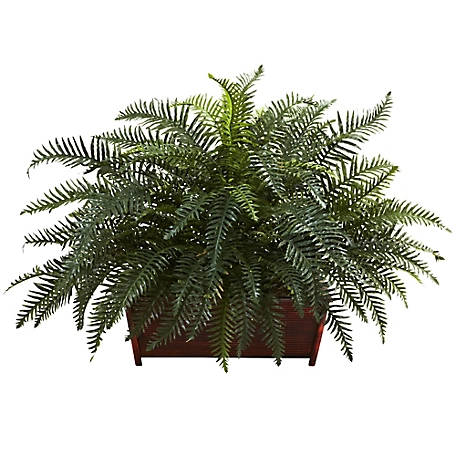 Nearly Natural 29 in. Faux River Fern with Wooden Planter