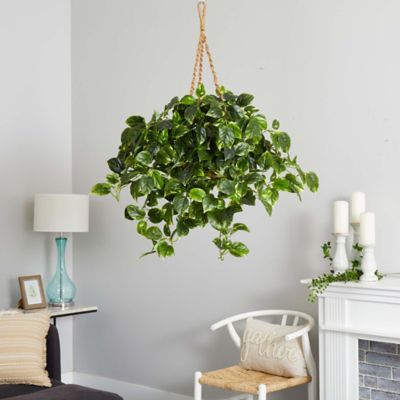Image showing  36 in. Artificial Indoor/Outdoor UV-Resistant Pothos Hanging Plant Basket