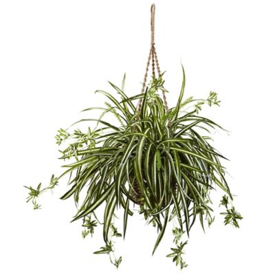 Nearly Natural 20 in. Faux Spider Plant Hanging Basket