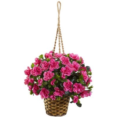 Nearly Natural 28 in. Silk Azalea Hanging Basket