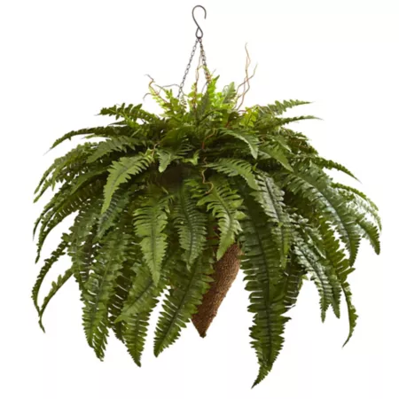 Nearly Natural 26" Faux Giant Boston Fern in Cone Hanging Basket Artificial Plants & Flowers