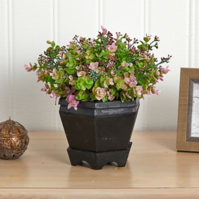 Image showing  13 in. Artificial Sedum and Eucalyptus Plant in Planter