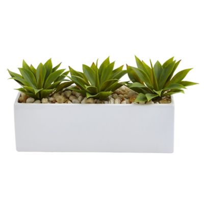 Nearly Natural 7 in. Faux Agave Succulent in Rectangular Planter