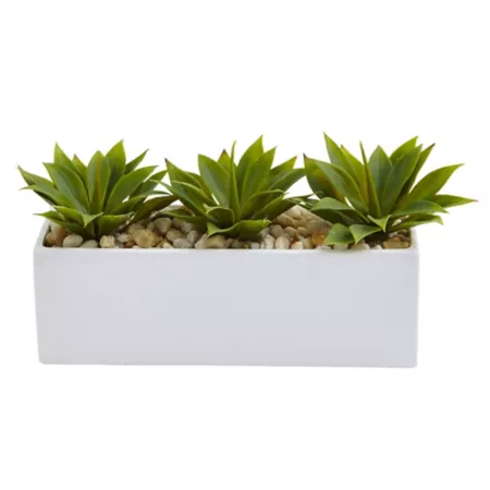 Nearly Natural 7" Faux Agave Succulent Plant in Rectangular Planter Artificial Plants & Flowers