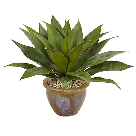 Nearly Natural 14 in. Artificial Agave Plant in Glazed Clay Pot
