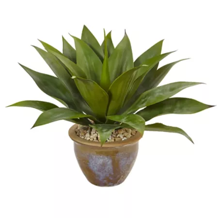 14" Almost Natural Artificial Agave Plant in Glazed Clay Pot Artificial Plants & Flowers