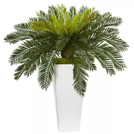 Nearly Natural 23" Artificial Cycad Plant in White Pot Artificial Plants & Flowers