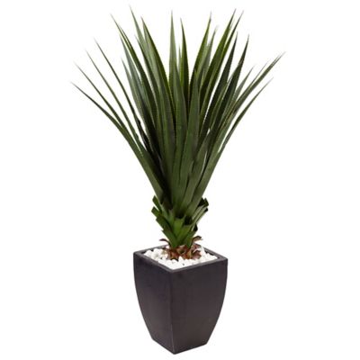 Nearly Natural 4.5 ft. Indoor/Outdoor Spiked Agave Artificial Plant in Black Planter