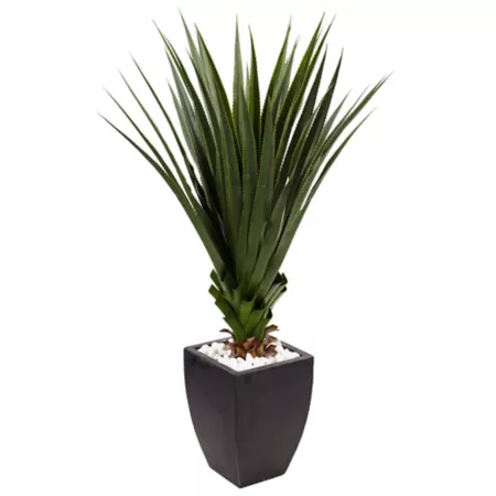 4.5 ft Almost Natural Indoor/Outdoor Artificial Spiked Agave Plant in Black Planter Artificial Plants & Flowers