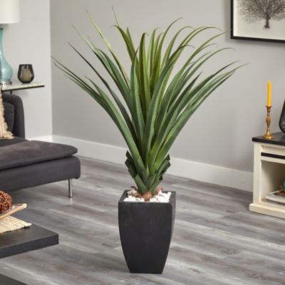 Image showing  4.5 ft. Indoor/Outdoor Spiked Agave Artificial Plant in Black Planter