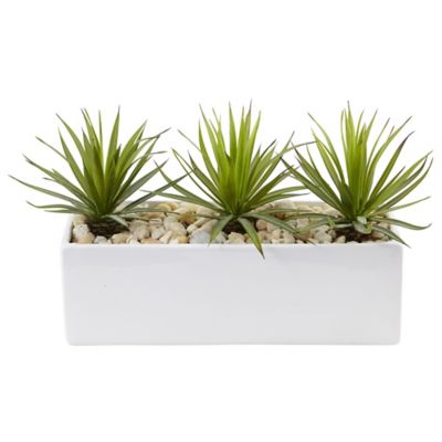 Nearly Natural 8 in. Mini Agave Artificial Plant in Rectangular Ceramic