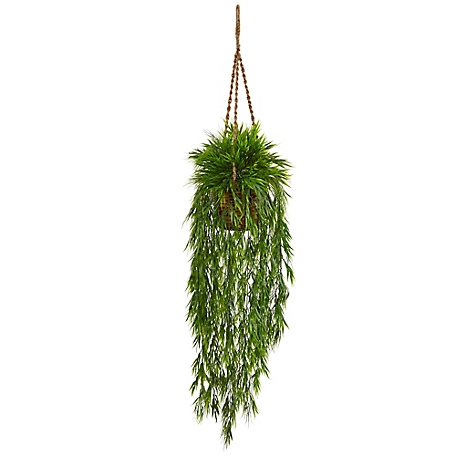 Nearly Natural 43 in. Artificial Mini Bamboo Plant Hanging Basket