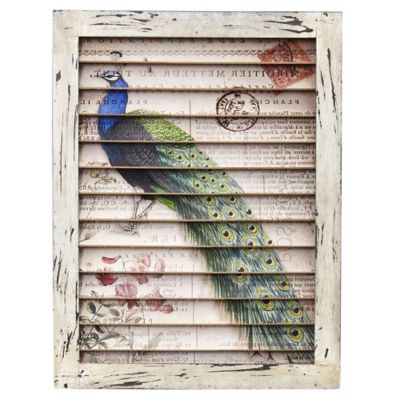 Nearly Natural Peacock Window Shutter Vintage Wall Decor, 17 in. x 13 in.