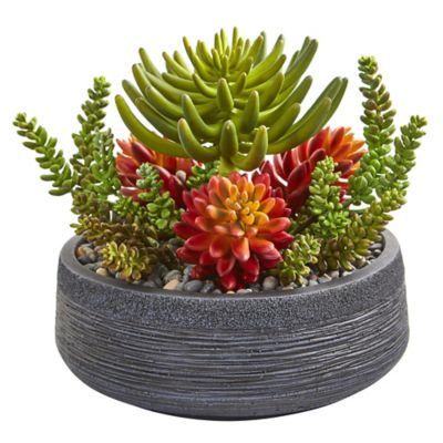 Nearly Natural 12 in. Artificial Succulent Garden in Bowl