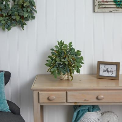 Image showing  13 in. Artificial Mixed Ficus Fittonia and Berries Artificial Plant in Floral Vase