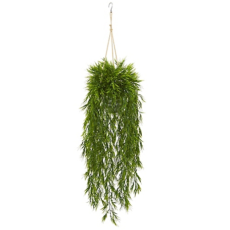 Nearly Natural 50 in. Artificial Mini Bamboo Plant in Hanging Metal Bucket