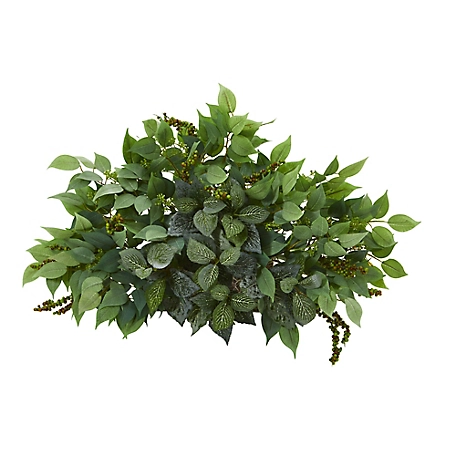 Nearly Natural 20 in. Mixed Ficus and Fittonia Artificial Ledge Plant