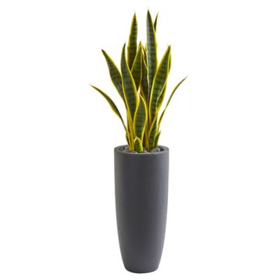 Nearly Natural 3 ft. Artificial Sansevieria Plant in Gray Bullet Planter