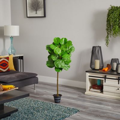 Image showing  4 ft. Artificial Fiddle Leaf Tree in Decorative Planter