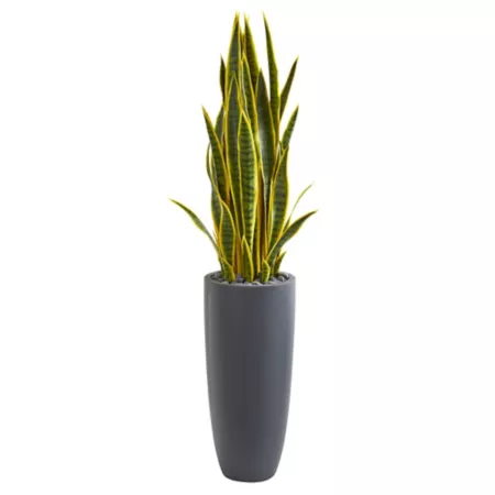 Almost Natural 4.5 Foot Artificial Sansevieria Plant in Gray Pot Artificial Plants & Flowers