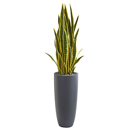 Nearly Natural 4.5 ft. Sansevieria Artificial Plant in Gray Planter