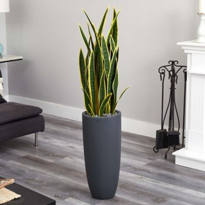 Image showing  4.5 ft. Sansevieria Artificial Plant in Gray Planter