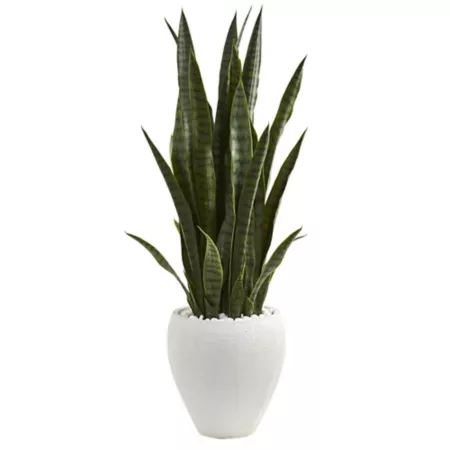 Almost Natural 3.5 Foot Artificial Sansevieria Plant in White Planter Artificial Plants & Flowers